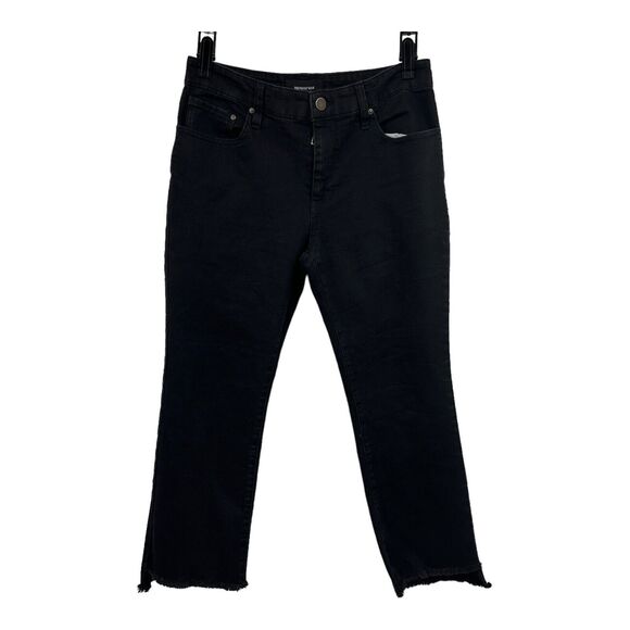Who‎ What Wear Jeans Women's 8 Denim Black Cropped Straight Leg Fringe Stretch - Picture 1 of 5
